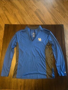 Colosseum Blue and White Quarter-Zip Pullover with UK Logo 100% polyester